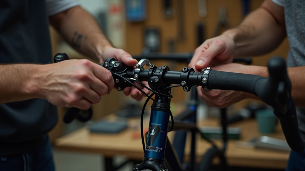 Handlebar height adjustment demonstration showing proper stem positioning
