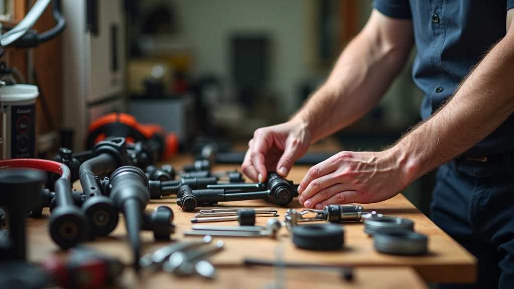 Close-up of proper bike maintenance and adjustment for comfortable senior cycling