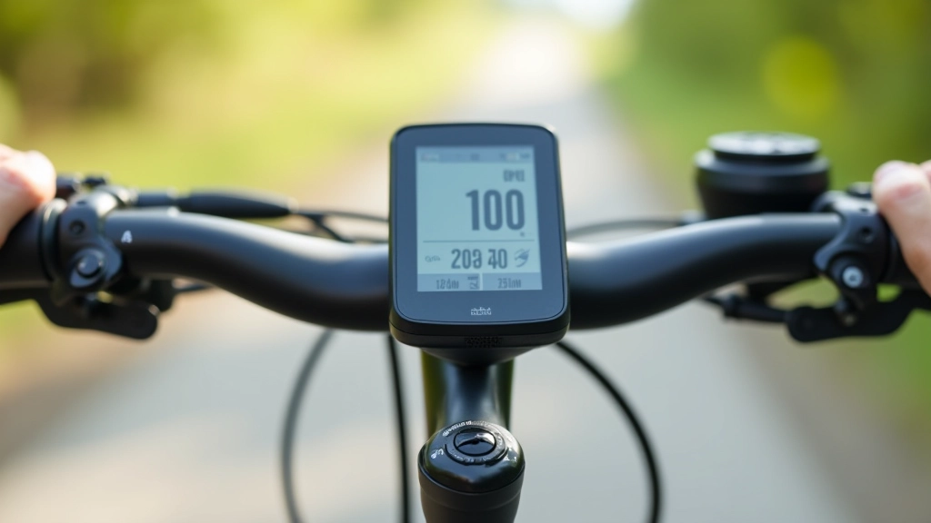Odometer on bicycle handlebar showing moderate distance traveled, close-up detail of cycling computer with speed and distance metrics