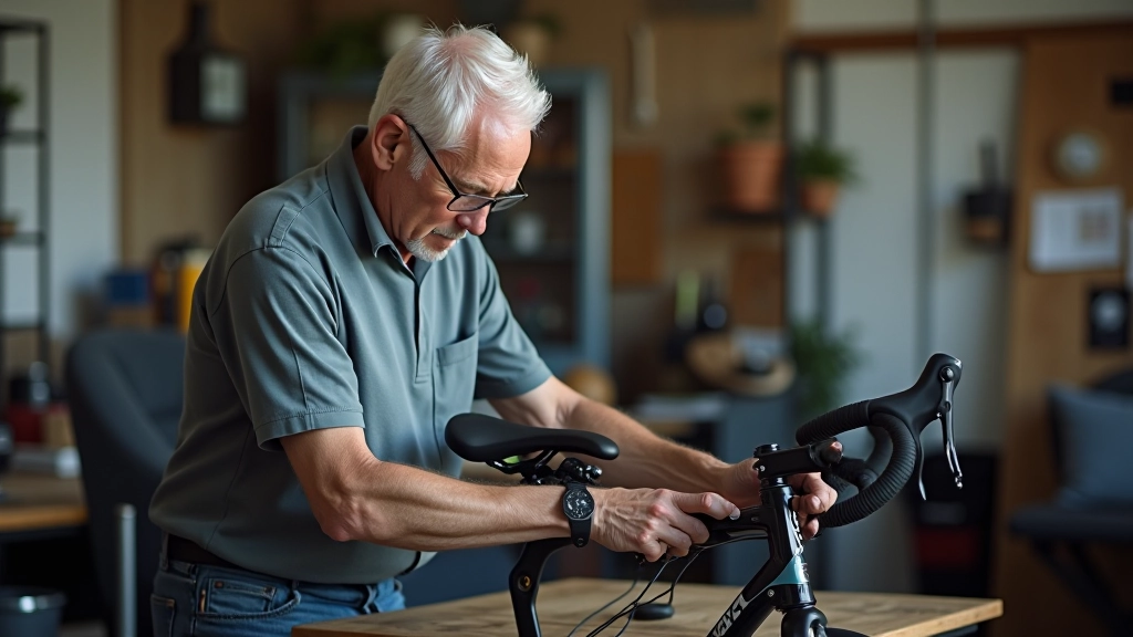 Cyclist adjusting saddle height with proper leg positioning and tools